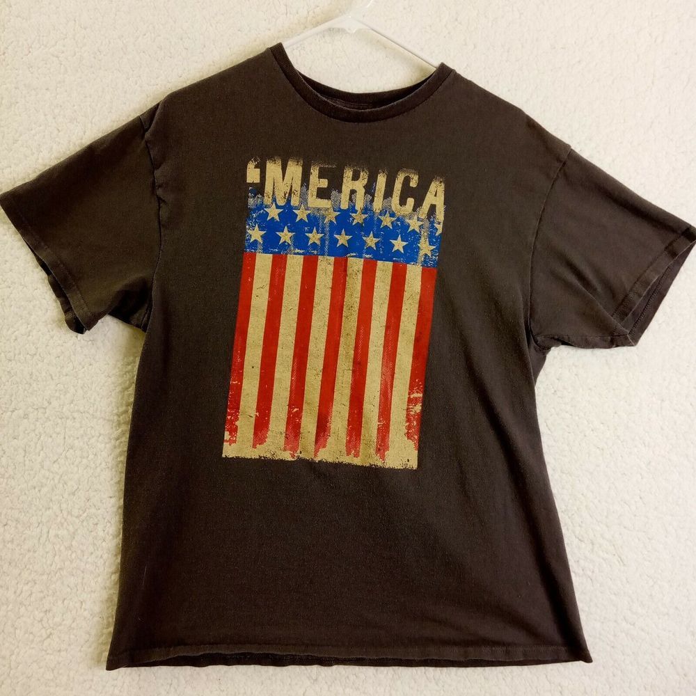 'MERICA‎ T-Shirt Adult Large Short Sleeve Delta Brown